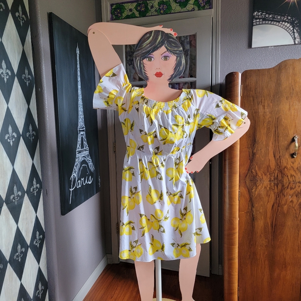 LANE BRYANT OFF-THE SHOULDER LEMON PRINT DRESS sz 24